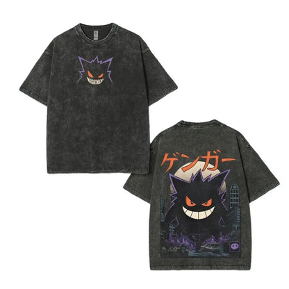Pokemon Charizard T Shirt Men 2026 Summer Vintage Acid Wash Oversized Tee Japanese Anime Streetwear Hip Hop Harajuku Y2k