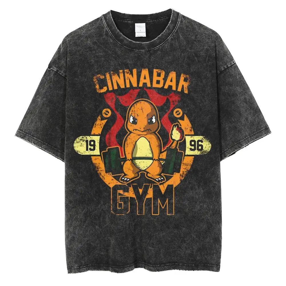 Pokemon Charizard T Shirt Men 2026 Summer Vintage Acid Wash Oversized Tee Japanese Anime Streetwear Hip Hop Harajuku Y2k
