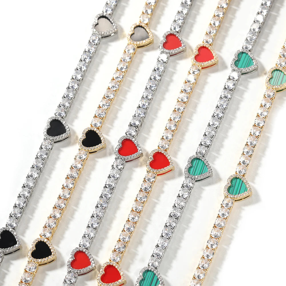 THE BLING KING 4mm Black Clover Heart Tennis Chain Necklace Iced Out Cubic Zirconia Bracelet Gift For Women Men Hiphop Jewelry