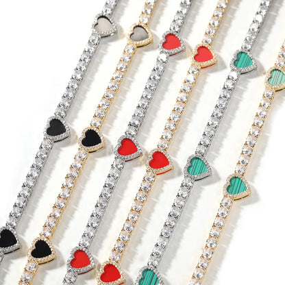 THE BLING KING 4mm Black Clover Heart Tennis Chain Necklace Iced Out Cubic Zirconia Bracelet Gift For Women Men Hiphop Jewelry