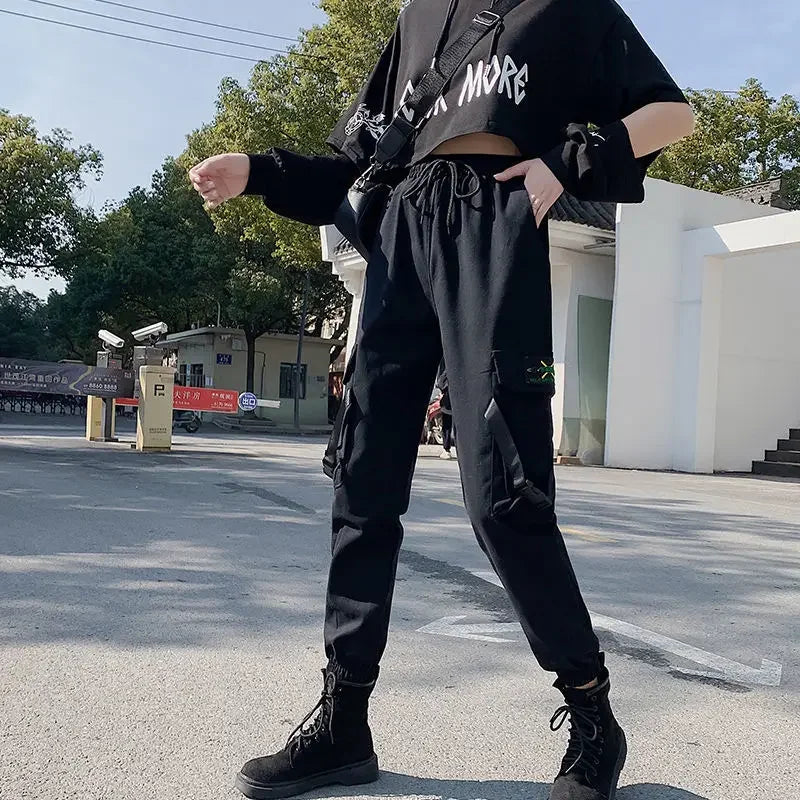 Fashionable Cargo Pants Women Color Matching Ankle Banded Skateboarding Pants Black Joggers Women Sweatpants Plus Size S-4XL 5XL