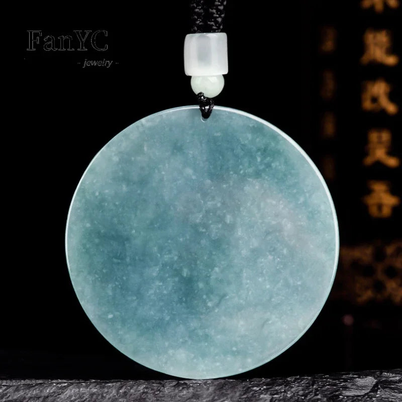 Natural A-goods Jadeite Blue Water Dragon and Phoenix Pendant Exquisite Fashion Simple Men and Women Couples Necklace Gift