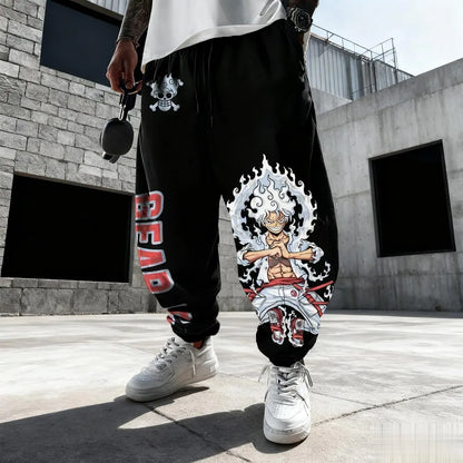 One Piece Unisex Pure Cotton Sports Pants, Luffy Gear 5 2026 Spring Harajuku Anime Printed American Hip Hop Loose Pants