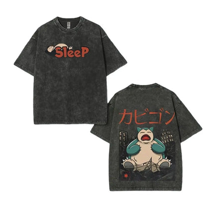 Pokemon Charizard T Shirt Men 2026 Summer Vintage Acid Wash Oversized Tee Japanese Anime Streetwear Hip Hop Harajuku Y2k