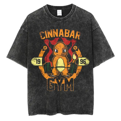 Pokemon Charizard T Shirt Men 2026 Summer Vintage Acid Wash Oversized Tee Japanese Anime Streetwear Hip Hop Harajuku Y2k
