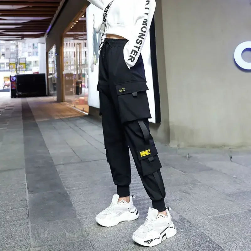 Fashionable Cargo Pants Women Color Matching Ankle Banded Skateboarding Pants Black Joggers Women Sweatpants Plus Size S-4XL 5XL