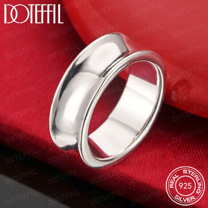 925 Sterling Silver Simple Smooth Concave Ring For Women Man Wedding Engagement Party Fashion Charm Jewelry