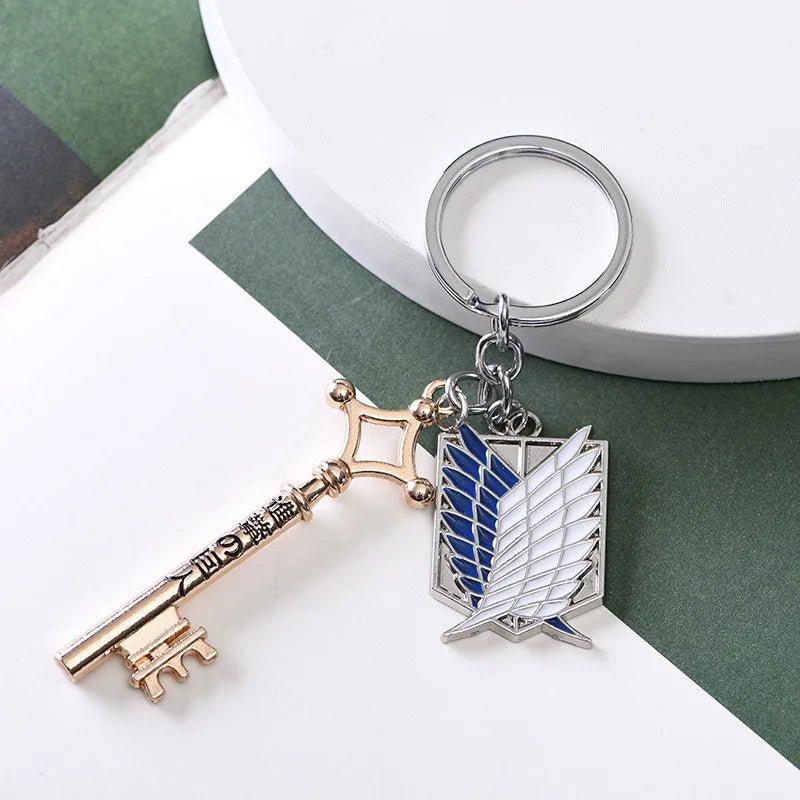 Anime Attack On Titan Keychain Shingeki no Kyojin Scouting Legion Emblem Pendant Key Chain for Women Men Cosplay Jewelry Gift - El Bean0s