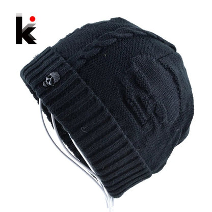 Mens Skullies Winter Hat Beanies Knitted Wool Hip Hop Stocking Hat Plus Velvet Rasta Cap Skull Bonnet Hats For Men - El Bean0s