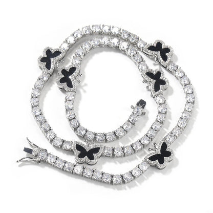 THE BLING KING 4mm Black Clover Heart Tennis Chain Necklace Iced Out Cubic Zirconia Bracelet Gift For Women Men Hiphop Jewelry - El Bean0s
