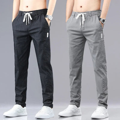 6 Colour Summer Men's Classic Cotton Solid Color Fashion Business Casual Pants Elastic Waist Korean Fashion Men Clothing 28-38 - El Bean0s