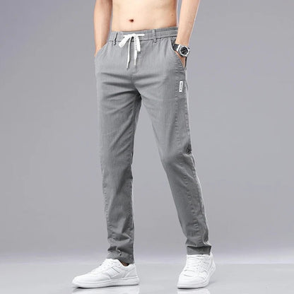 6 Colour Summer Men's Classic Cotton Solid Color Fashion Business Casual Pants Elastic Waist Korean Fashion Men Clothing 28-38 - El Bean0s