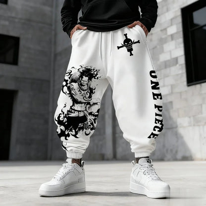 One Piece Unisex Pure Cotton Sports Pants, Luffy Gear 5 2026 Spring Harajuku Anime Printed American Hip Hop Loose Pants - El Bean0s