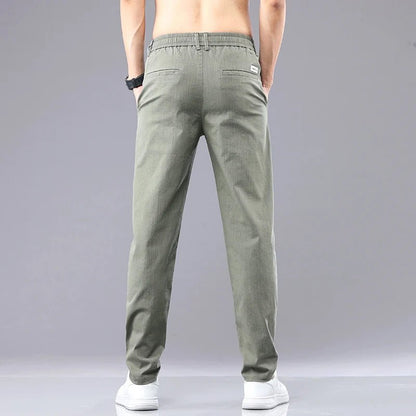 6 Colour Summer Men's Classic Cotton Solid Color Fashion Business Casual Pants Elastic Waist Korean Fashion Men Clothing 28-38 - El Bean0s