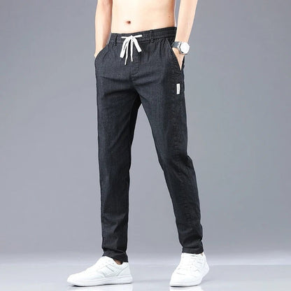 6 Colour Summer Men's Classic Cotton Solid Color Fashion Business Casual Pants Elastic Waist Korean Fashion Men Clothing 28-38 - El Bean0s