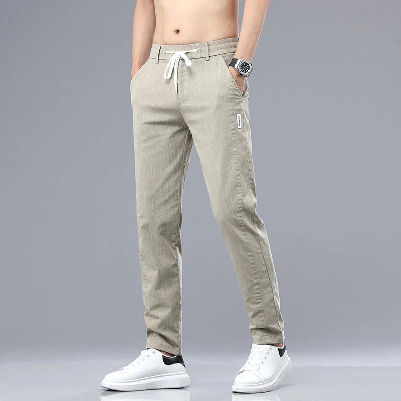 6 Colour Summer Men's Classic Cotton Solid Color Fashion Business Casual Pants Elastic Waist Korean Fashion Men Clothing 28-38 - El Bean0s