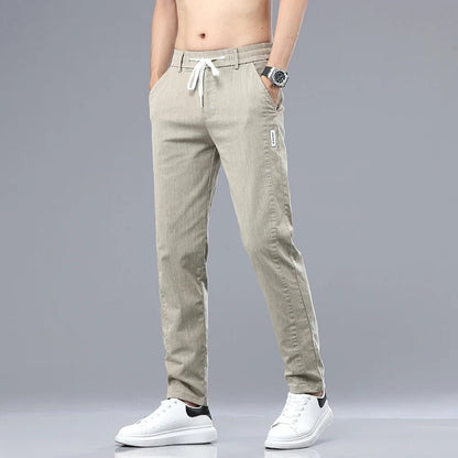 6 Colour Summer Men's Classic Cotton Solid Color Fashion Business Casual Pants Elastic Waist Korean Fashion Men Clothing 28-38 - El Bean0s