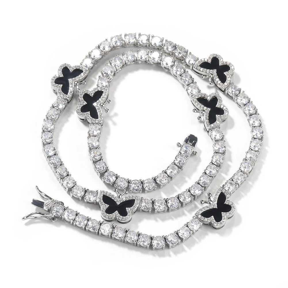 THE BLING KING 4mm Black Clover Heart Tennis Chain Necklace Iced Out Cubic Zirconia Bracelet Gift For Women Men Hiphop Jewelry - El Bean0s