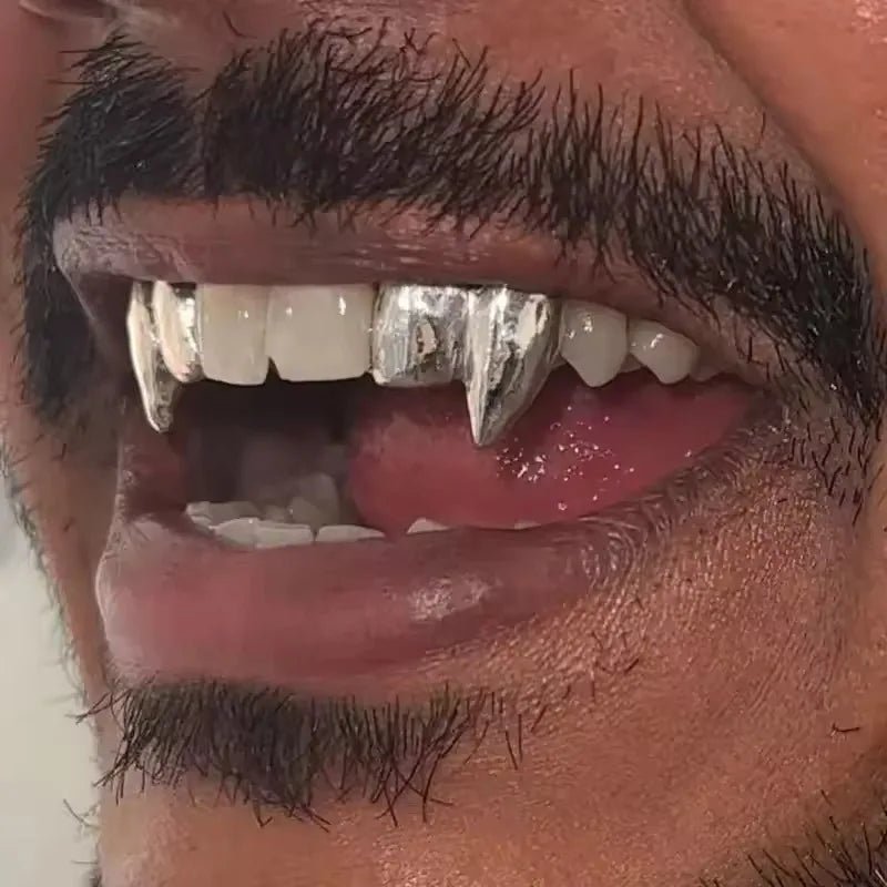 TOPGRILLZ Vampire DIY Double Fangs Grillz Glossy Teeth Caps Removable 2PCS Dental Grills For Men Women Halloween Cosplay Gift - El Bean0s