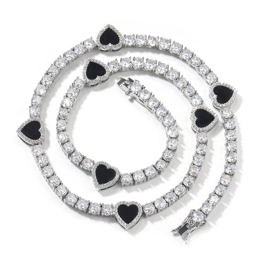 THE BLING KING 4mm Black Clover Heart Tennis Chain Necklace Iced Out Cubic Zirconia Bracelet Gift For Women Men Hiphop Jewelry - El Bean0s