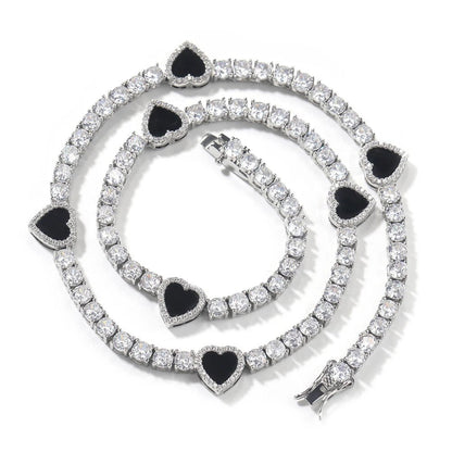 THE BLING KING 4mm Black Clover Heart Tennis Chain Necklace Iced Out Cubic Zirconia Bracelet Gift For Women Men Hiphop Jewelry - El Bean0s