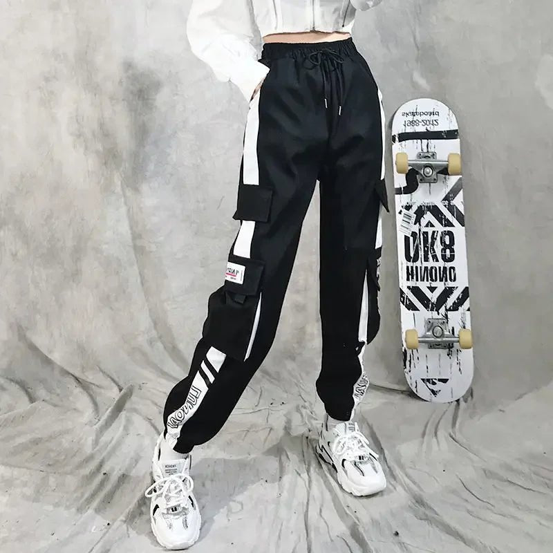 Fashionable Cargo Pants Women Color Matching Ankle Banded Skateboarding Pants Black Joggers Women Sweatpants Plus Size S-4XL 5XL - El Bean0s