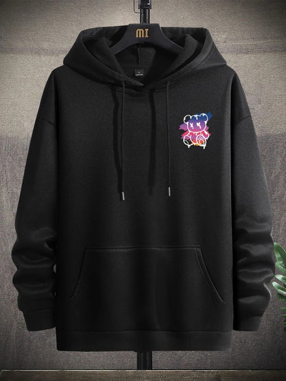 New York Art Word Cartoon Bear Sunset Scenery Design Male Clothing Hip Hop Street Hoodies All-Match Pocket Pullovers Men Hoody - El Bean0s