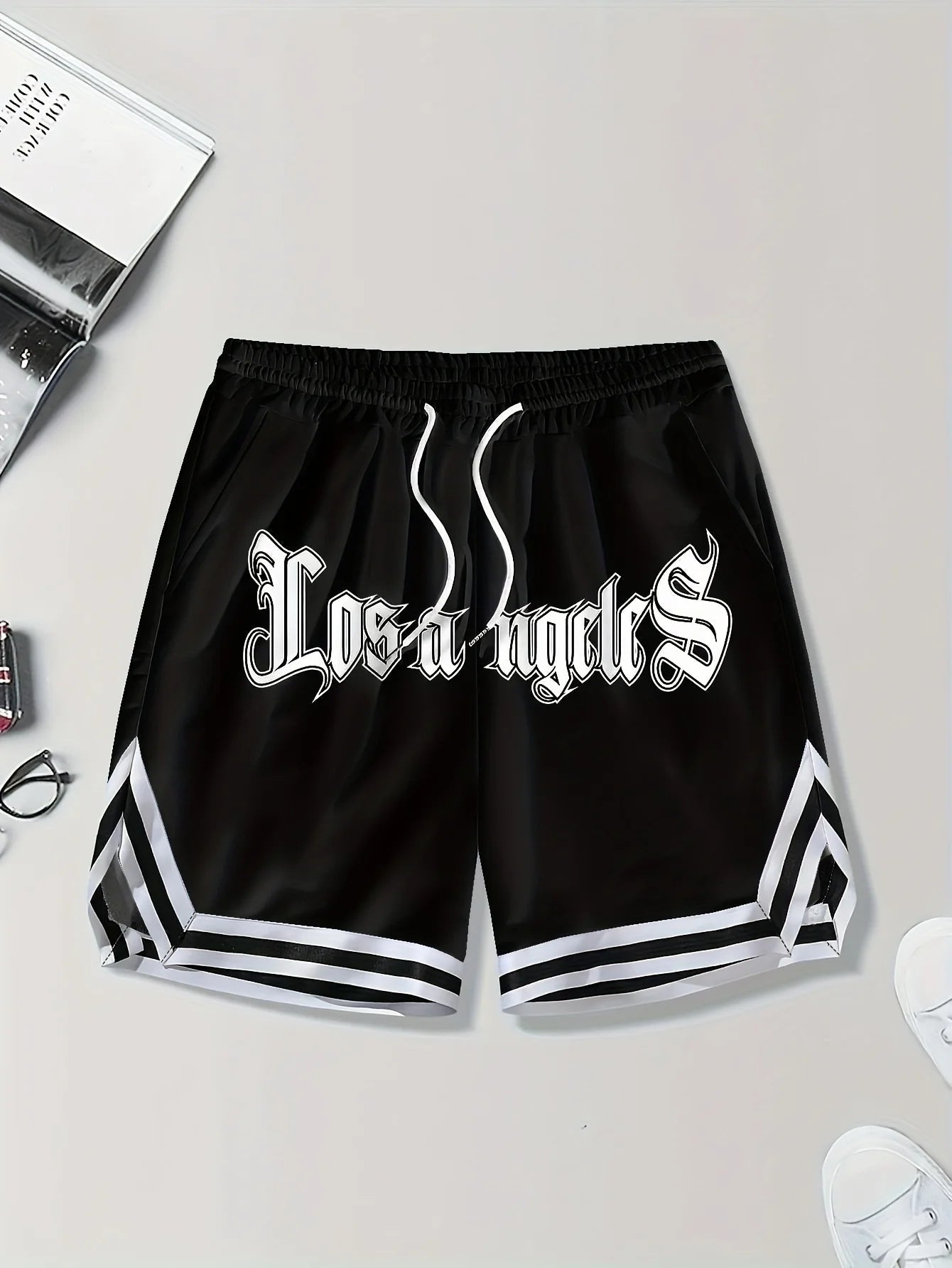 LOS ANGLES Print Men's Loose Large Drawstring Casual Minimalist Shorts Man Pants Casual Shorts Summer New In Men Clothing Thi - El Bean0s