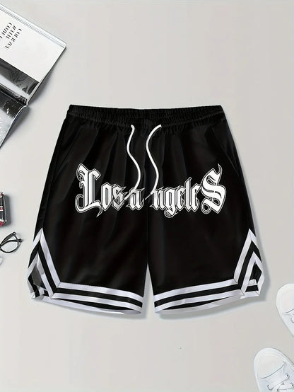 LOS ANGLES Print Men's Loose Large Drawstring Casual Minimalist Shorts Man Pants Casual Shorts Summer New In Men Clothing Thi - El Bean0s