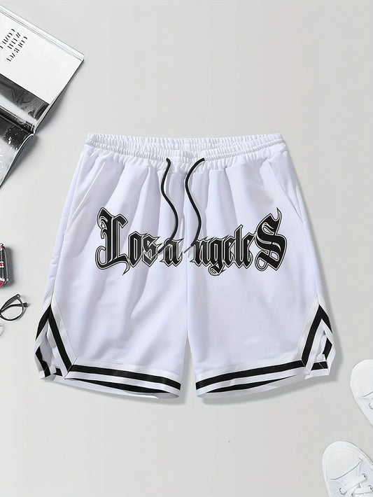 LOS ANGLES Print Men's Loose Large Drawstring Casual Minimalist Shorts Man Pants Casual Shorts Summer New In Men Clothing Thi - El Bean0s