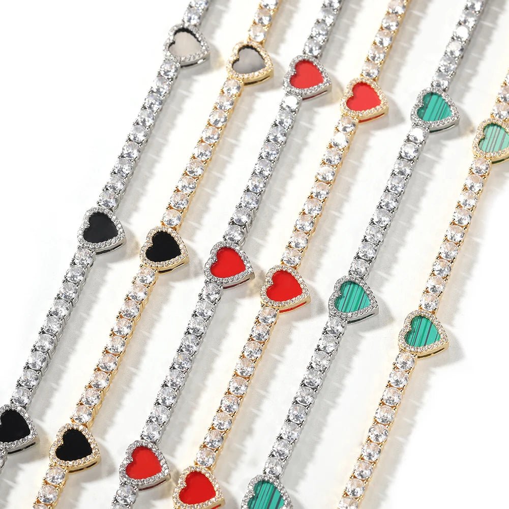 THE BLING KING 4mm Black Clover Heart Tennis Chain Necklace Iced Out Cubic Zirconia Bracelet Gift For Women Men Hiphop Jewelry - El Bean0s