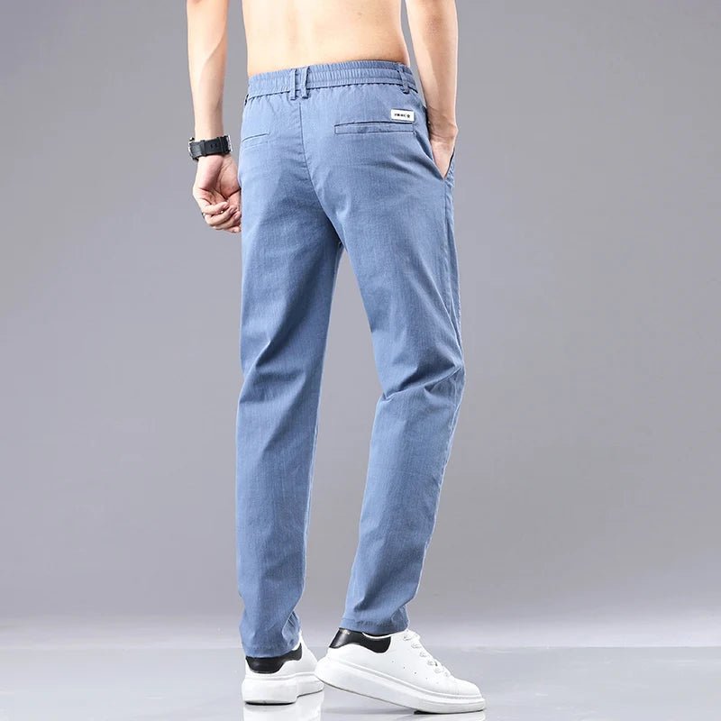 6 Colour Summer Men's Classic Cotton Solid Color Fashion Business Casual Pants Elastic Waist Korean Fashion Men Clothing 28-38 - El Bean0s