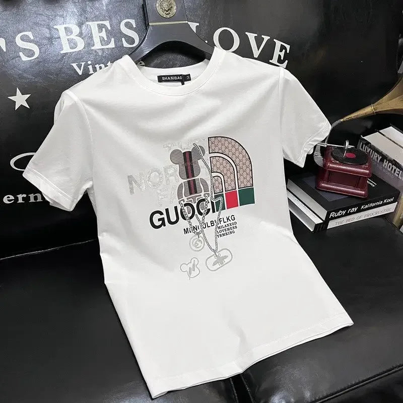 100% pure cotton men's luxurious brand letter print T-shirt, short-sleeved T-shirt, high-quality men's clothing, streetwear - El Bean0s