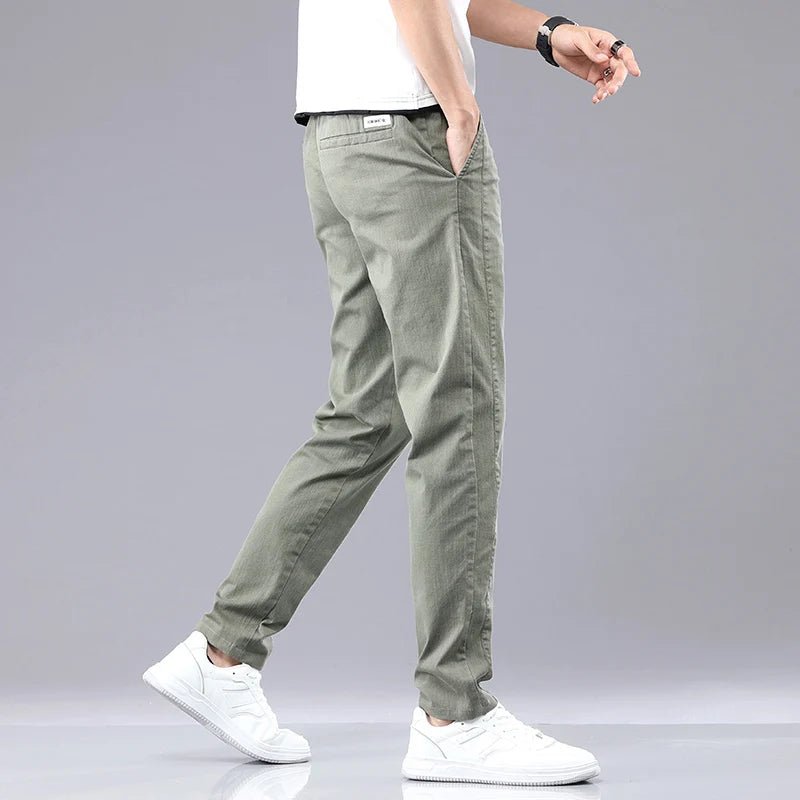 6 Colour Summer Men's Classic Cotton Solid Color Fashion Business Casual Pants Elastic Waist Korean Fashion Men Clothing 28-38 - El Bean0s