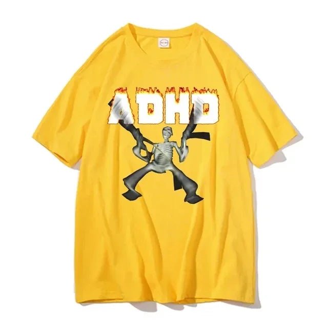 Adhd Skeleton Meme T-shirts Classic Vintage Humor Horror Funny Skull T Shirt Men Women Casual Hip Hop Summer Oversized T Shirt - El Bean0s