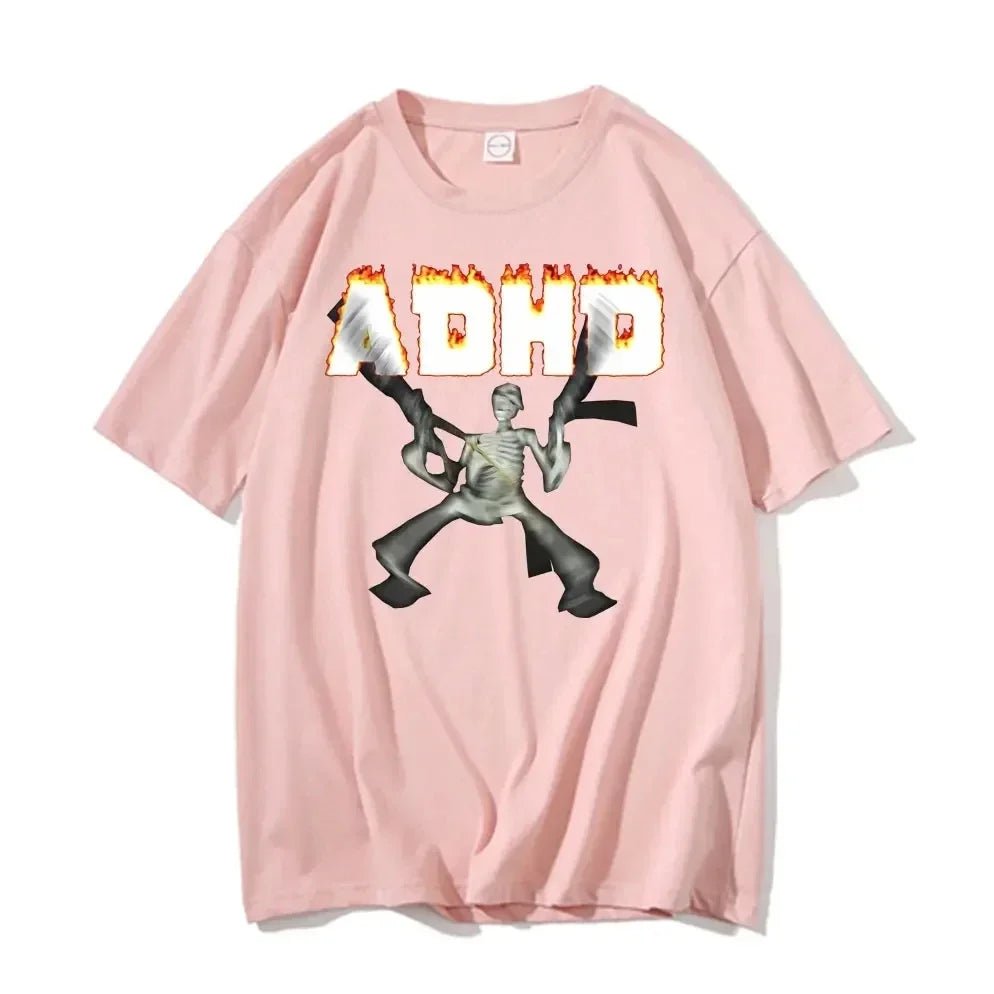 Adhd Skeleton Meme T-shirts Classic Vintage Humor Horror Funny Skull T Shirt Men Women Casual Hip Hop Summer Oversized T Shirt - El Bean0s