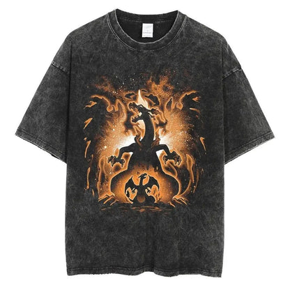 Pokemon Charizard T Shirt Men 2026 Summer Vintage Acid Wash Oversized Tee Japanese Anime Streetwear Hip Hop Harajuku Y2k - El Bean0s