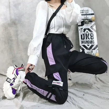 Fashionable Cargo Pants Women Color Matching Ankle Banded Skateboarding Pants Black Joggers Women Sweatpants Plus Size S-4XL 5XL - El Bean0s