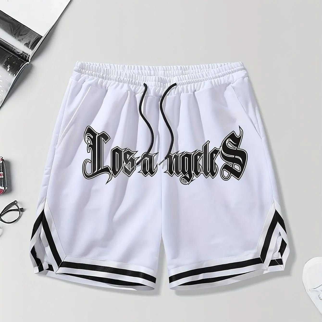 LOS ANGLES Print Men's Loose Large Drawstring Casual Minimalist Shorts Man Pants Casual Shorts Summer New In Men Clothing Thi - El Bean0s