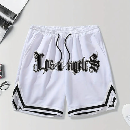 LOS ANGLES Print Men's Loose Large Drawstring Casual Minimalist Shorts Man Pants Casual Shorts Summer New In Men Clothing Thi - El Bean0s