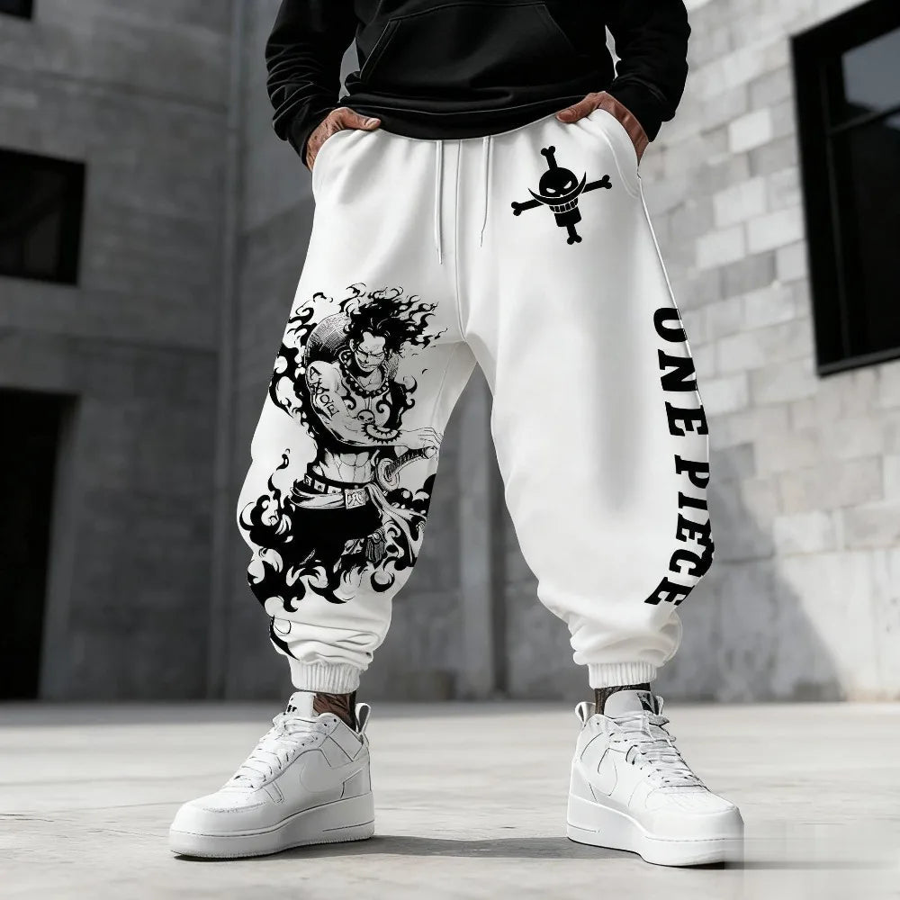 One Piece Unisex Pure Cotton Sports Pants, Luffy Gear 5 2026 Spring Harajuku Anime Printed American Hip Hop Loose Pants - El Bean0s