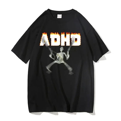 Adhd Skeleton Meme T-shirts Classic Vintage Humor Horror Funny Skull T Shirt Men Women Casual Hip Hop Summer Oversized T Shirt - El Bean0s