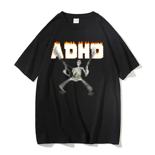 Adhd Skeleton Meme T-shirts Classic Vintage Humor Horror Funny Skull T Shirt Men Women Casual Hip Hop Summer Oversized T Shirt - El Bean0s