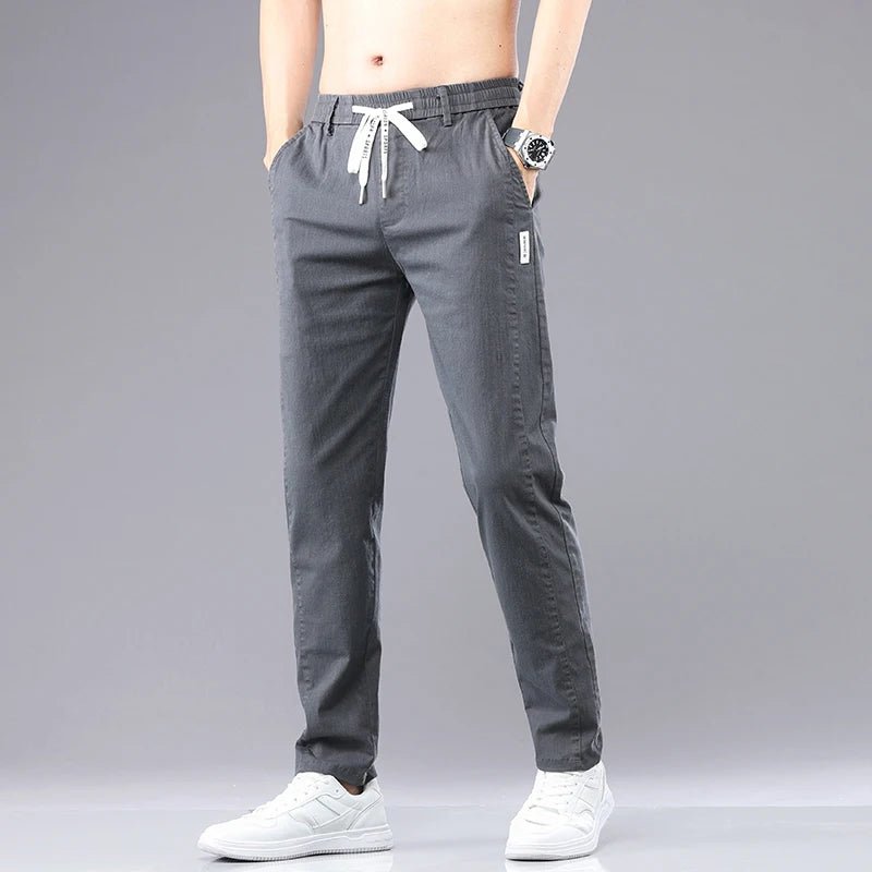 6 Colour Summer Men's Classic Cotton Solid Color Fashion Business Casual Pants Elastic Waist Korean Fashion Men Clothing 28-38 - El Bean0s