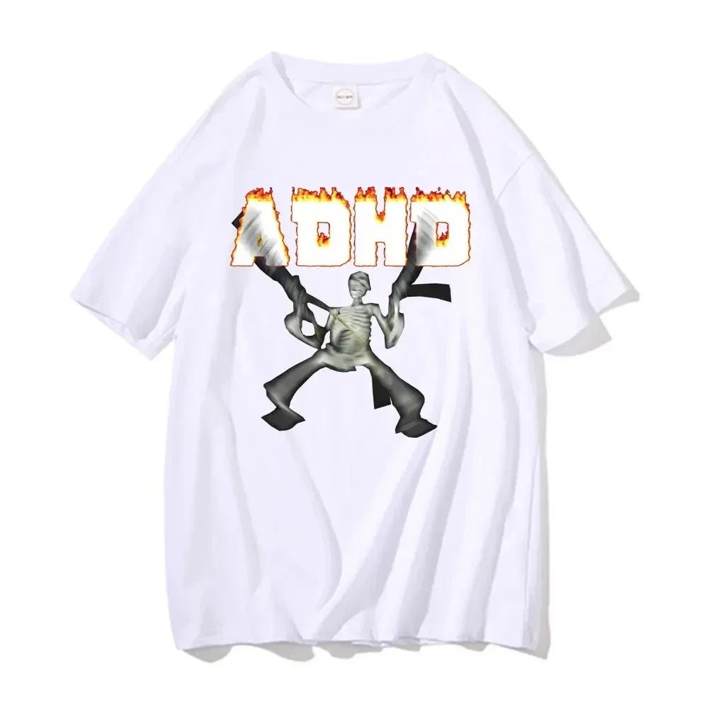 Adhd Skeleton Meme T-shirts Classic Vintage Humor Horror Funny Skull T Shirt Men Women Casual Hip Hop Summer Oversized T Shirt - El Bean0s