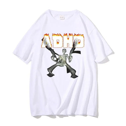 Adhd Skeleton Meme T-shirts Classic Vintage Humor Horror Funny Skull T Shirt Men Women Casual Hip Hop Summer Oversized T Shirt - El Bean0s