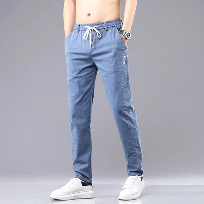 6 Colour Summer Men's Classic Cotton Solid Color Fashion Business Casual Pants Elastic Waist Korean Fashion Men Clothing 28-38 - El Bean0s