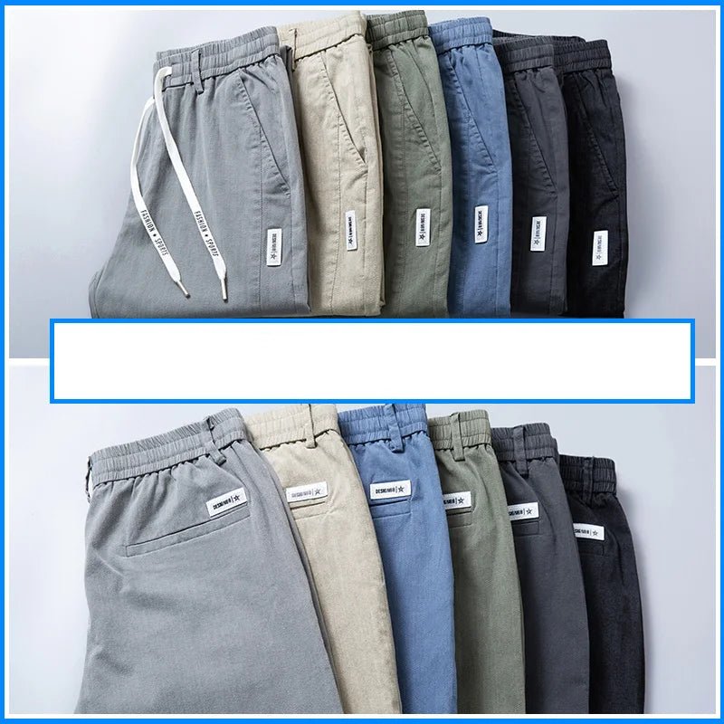 6 Colour Summer Men's Classic Cotton Solid Color Fashion Business Casual Pants Elastic Waist Korean Fashion Men Clothing 28-38 - El Bean0s
