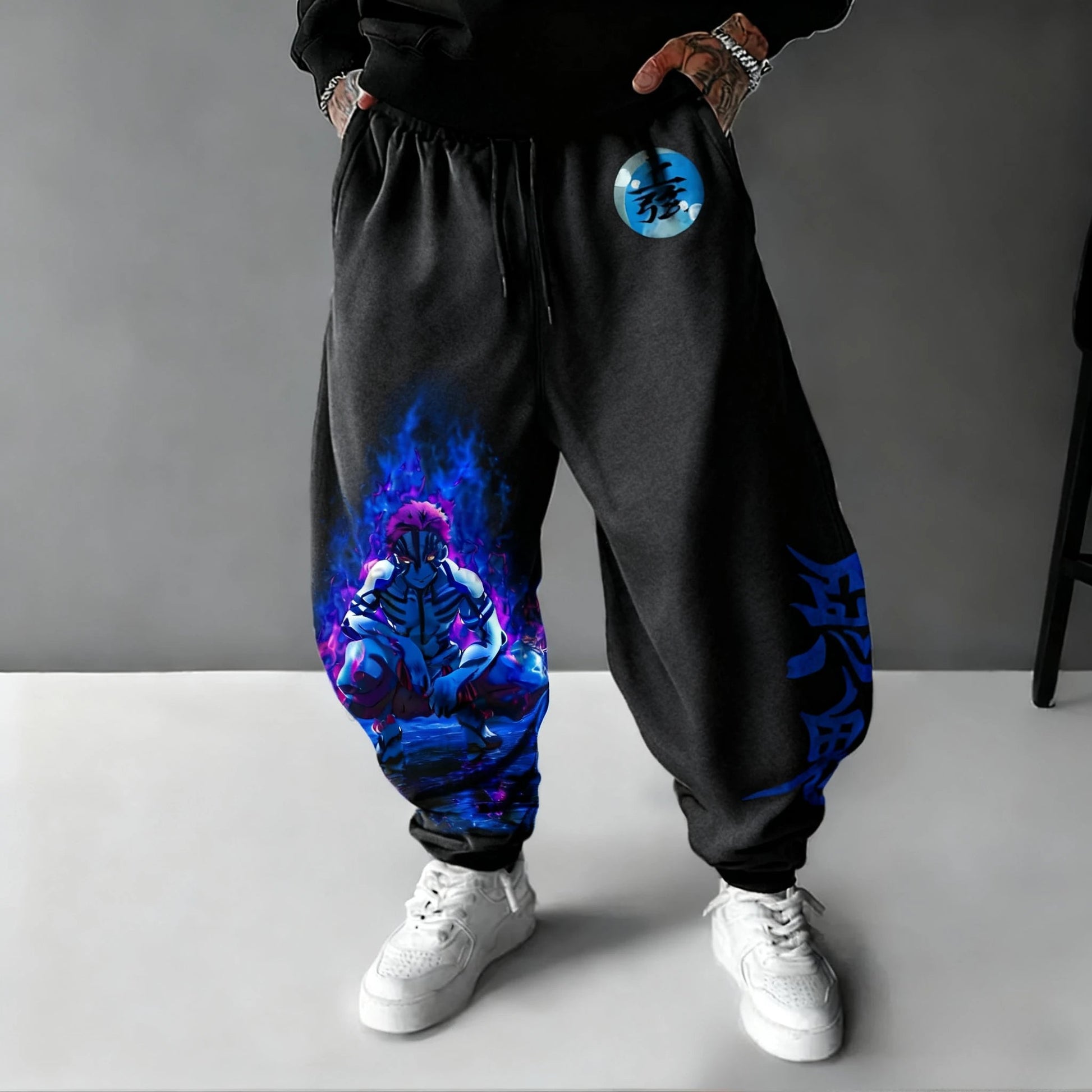 Demon Slayer Collaboration Sweetpants Men's Autumn/winter New Akaza Anime Printed American Hip-hop Y2K Casual Loose Sports Pants - El Bean0s