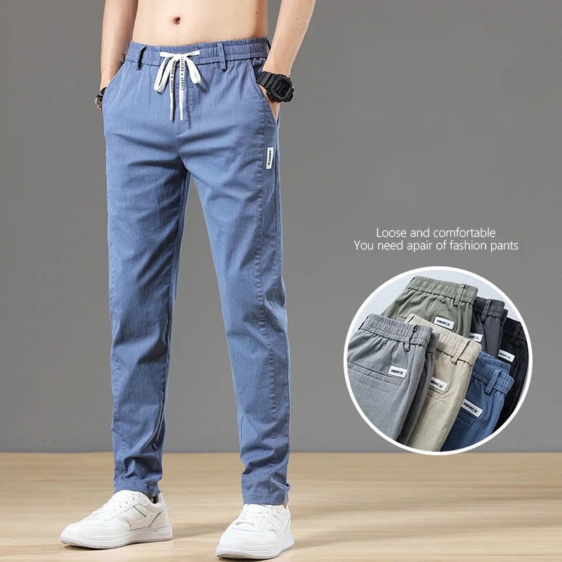6 Colour Summer Men's Classic Cotton Solid Color Fashion Business Casual Pants Elastic Waist Korean Fashion Men Clothing 28-38 - El Bean0s